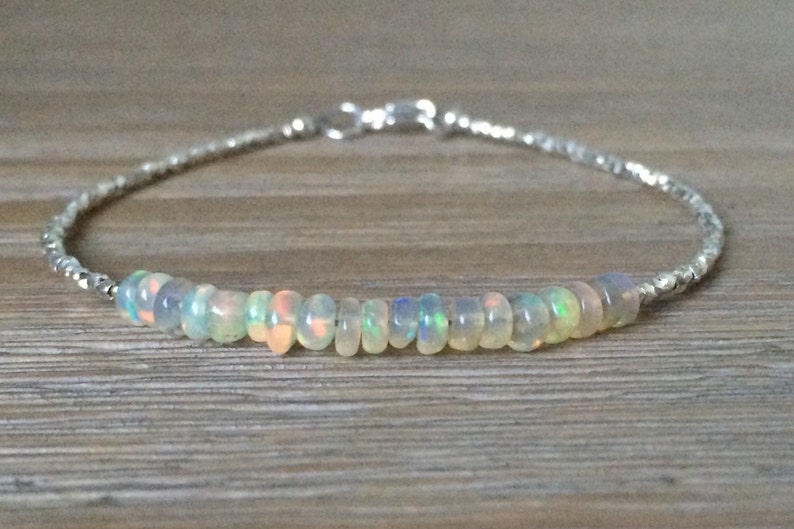 Opal and Fine Silver Bracelet, Beaded October Birthstone Gemstone Bracelet, Welo Opal Bracelet 