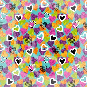 Valentine&#39;s Day PNG Seamless Pattern Hand-Drawn Digital File Valentine Seamless Hearts Seamless Valentines Wallpaper Pop Art Colorful Hearts