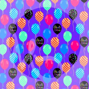 Happy Birthday digital paper seamless pattern png birthday wrapping paper scrapbook paper birthday png digital papers blue balloons black