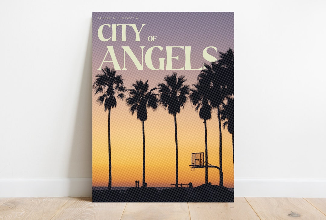 LA City of Angels Art LA Travel Poster Los Angeles Sunset Etsy