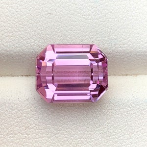 Pastel Magenta Pink Kunzite Loose Gemstone , Emerald Shape Kunzite , Fine Cut For Jewelry , Kunzite October Birthstone , 9.60 CT image 1