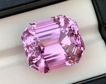 Electric Lavender Pink Kunzite Gemstone: Square Emerald Cut, 53.50 CT