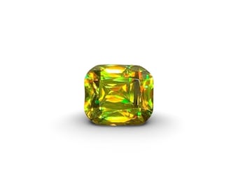 Pedra preciosa esfena lapidada em almofada de 1,80 ct: titanita amarelo-esverdeada, Madagascar