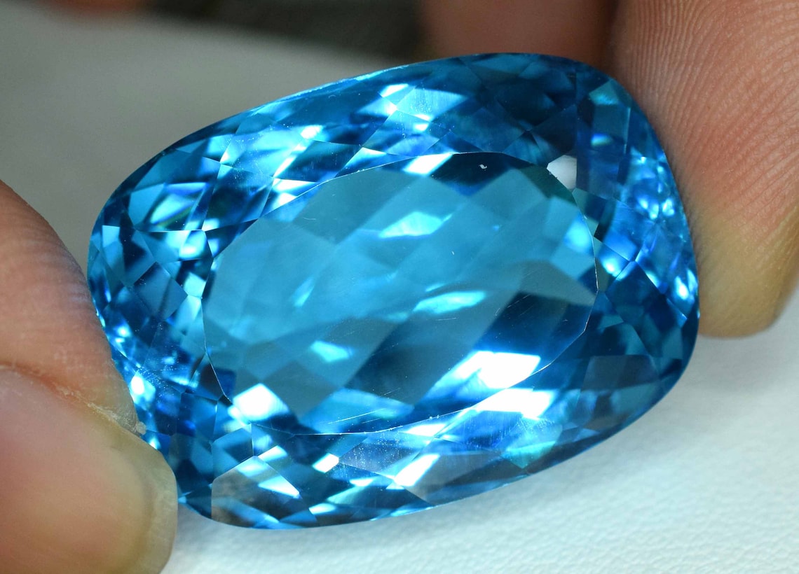 Swiss Blue Topaz Loose Gemstone Electric Blue Color 85.35 Etsy