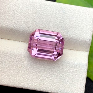 Pastel Magenta Pink Kunzite Loose Gemstone , Emerald Shape Kunzite , Fine Cut For Jewelry , Kunzite October Birthstone , 9.60 CT image 2