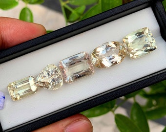 Melocotón Dorado Triphane Var Kunzite Gemas Sueltas Lote Mixto ~ 63 Quilates - 5 piezas