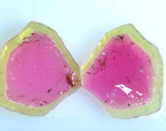 Watermelon Tourmaline Slices pair - butterfly shape - 23.80 Carats