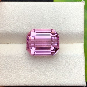 Pastel Magenta Pink Kunzite Loose Gemstone , Emerald Shape Kunzite , Fine Cut For Jewelry , Kunzite October Birthstone , 9.60 CT image 3