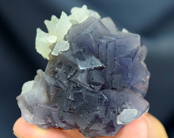 Phantom Cubic Fluorite Crystal With Dog Tooth Calcite - 80 Gram