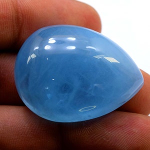 90 Carat Pear Cut Aquamarine Cabochon: Polished Dark Blue Gemstone