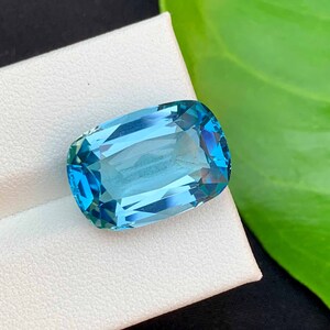 Swiss Blue Topaz Loose Gemstone - Ocean Blue Color Step Cushion Cut - 16 Carats