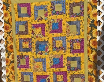 Sunflower Brights quilt top 60.5" x 71"