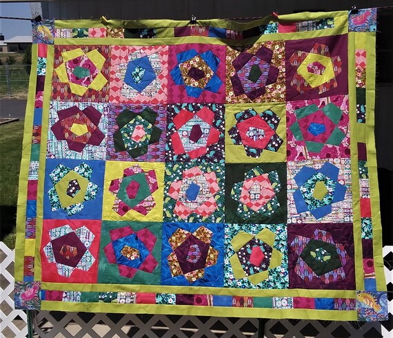 Folk Art Flowers Quilt Top 58 X 70 Buggy Barn One Etsy