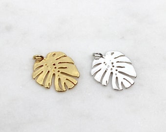 925 Sterling Silber oder Gold Vermeil Monstera Blatt Anhänger, Palmenblatt Anhänger, zur Schmuckherstellung // Scrapbookerzubehör // L-VM058 (T09)