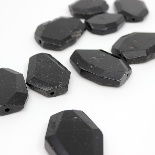Black Obsidian Faceted Irregular Bead, Round Oval Stone, Black Center Drilled, Shiny Finish, Black Beads, Findings | BBB Supplies | L-C106