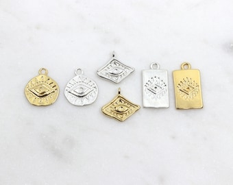 Sterling Silver or Gold Vermeil Evil Eye Pendants, Boho Evil Eye Medallion Jewelry Making Charms // BBB Supplies // L-VM062 (T18)
