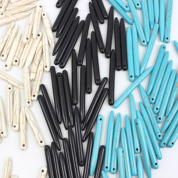 Turquoise Spike Point Beads, Blue White or Black, Beading Supplies, Necklace Supplies, Tusk Point Pendants, 20 Beads | BBB Supplies | L-C086