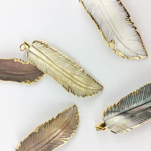 Natural Abalone Colorful Leaf Feather Pendent with 24k Gold Plated Rim, Iridescent Shell Pendant, Necklace Charms // BBB Supplies // L-C063