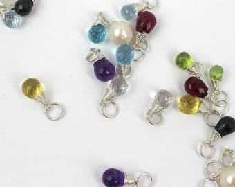 925 Hand Wire Wrapped Birthstone Gemstone Briolette Charm, Custom Necklace Pendants, Zodiac, Birthday // BBB Supplies // L-LT001S (T13)