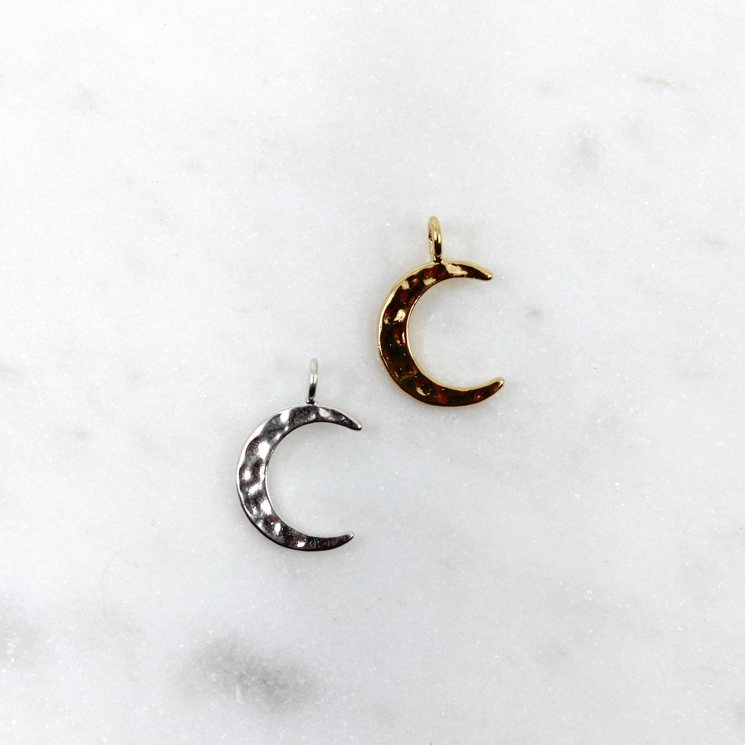 Hammered Small Crescent Moon Charm, Sterling Silver or Vermeil, 925 ...