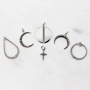 Sterling Silver Granulation Charms Collection, Granulated Moon, Spherules Crescent, Granulation Cross, Granules Disk  // BBB Supplies (T15)