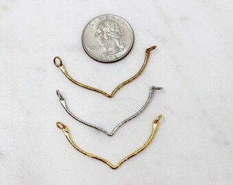 Hammered Chevron Connector Charm, Sterling Silver Chevron, Gold