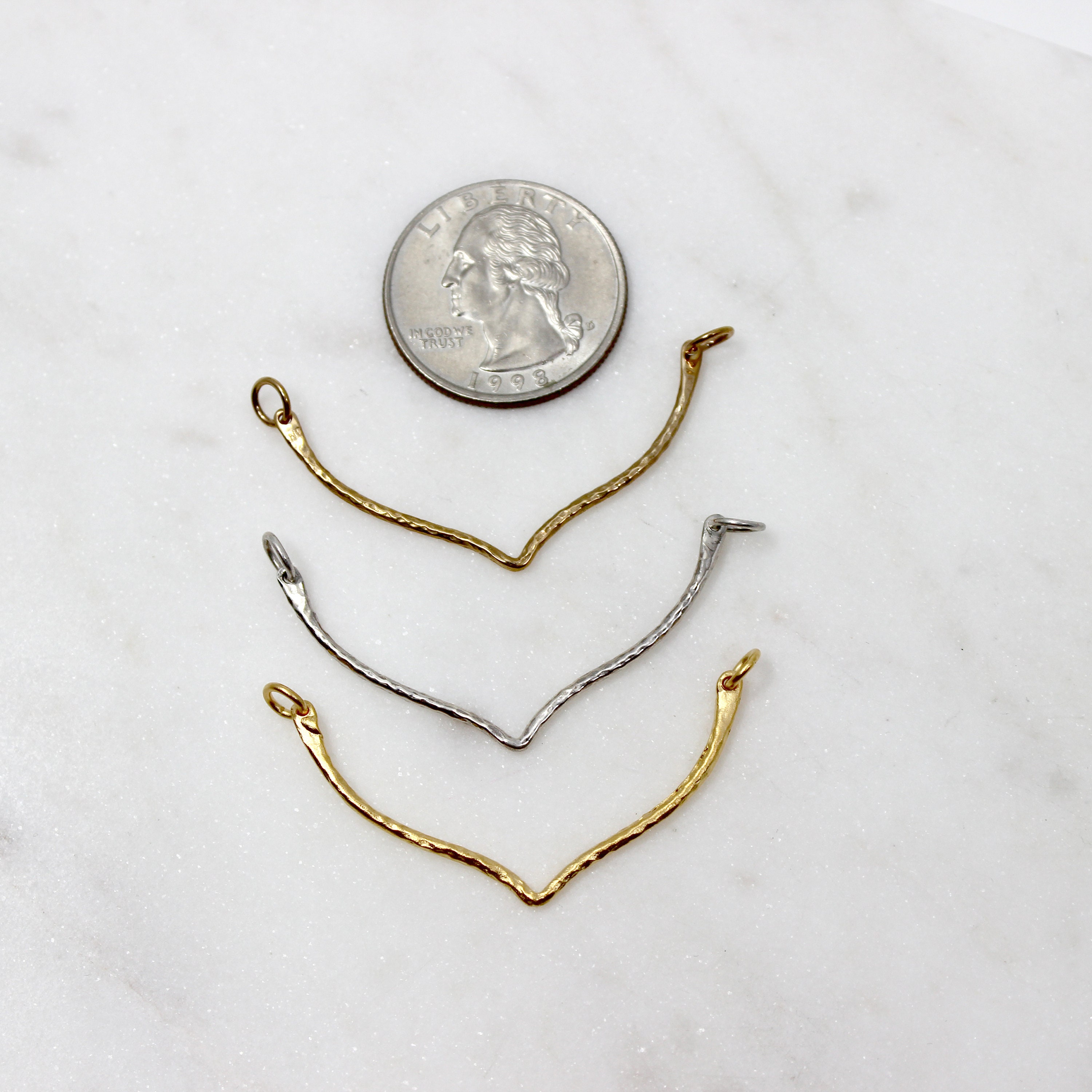 Hammered Chevron Connector Charm, Sterling Silver Chevron, Gold