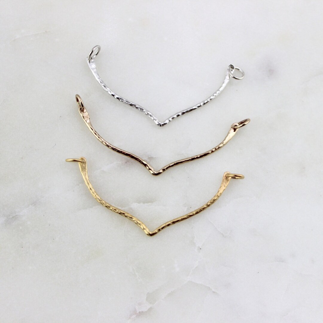 Hammered Chevron Connector Charm, Sterling Silver Chevron, Gold