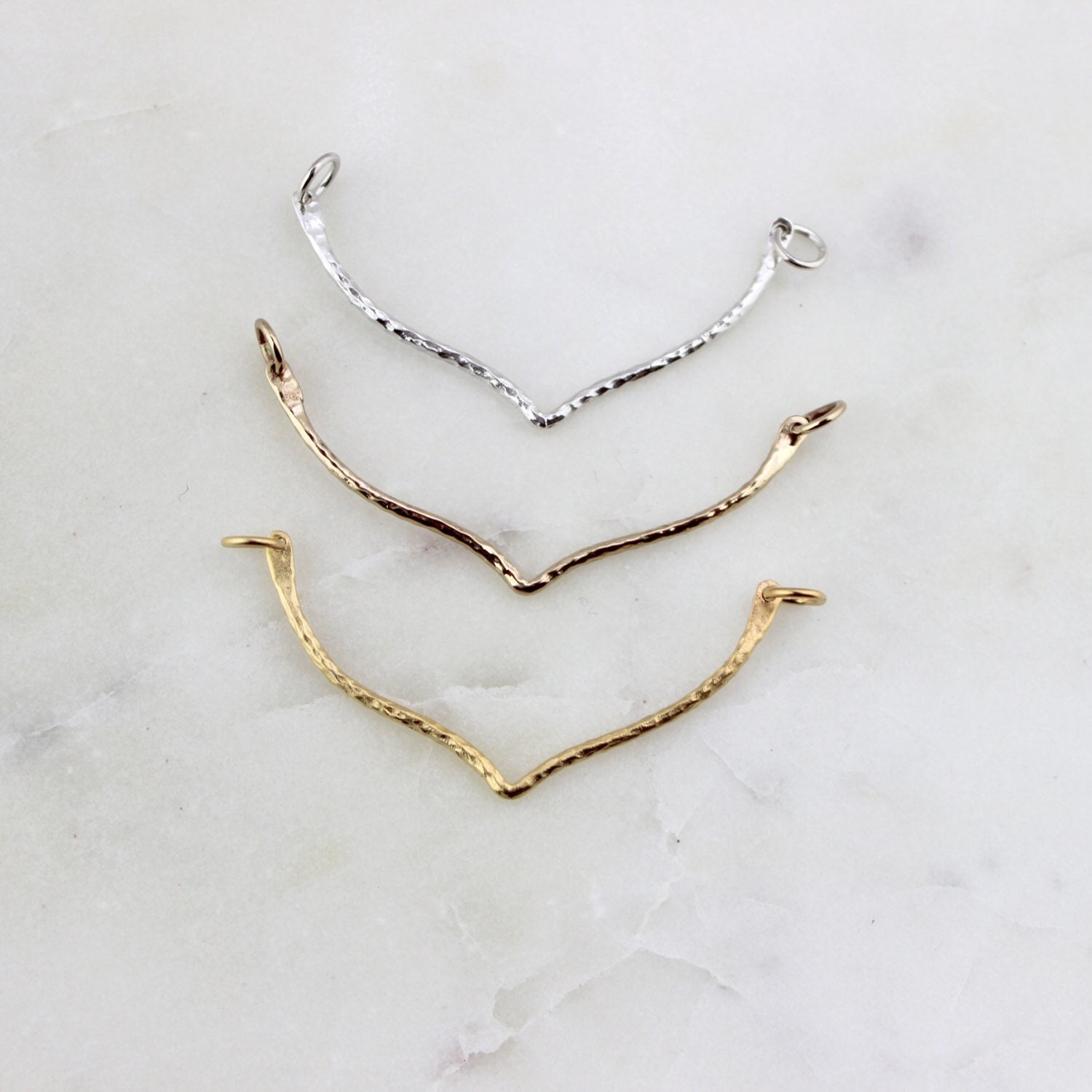Hammered Chevron Connector Charm, Sterling Silver Chevron, Gold