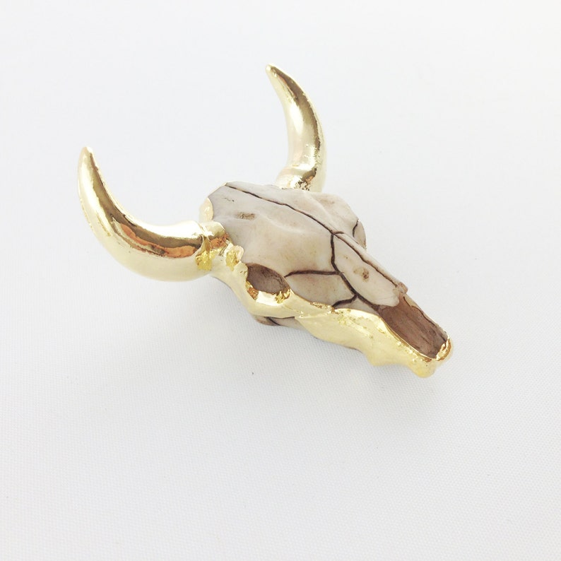 Longhorn Charm 24k Gold Plated Cattle w Resin Face Longhorn Pendant Texas Charm Gold {NC-013} Long Horn Pendant for Jewelry Making