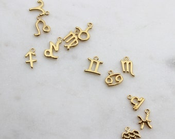 Breloque astrologie du zodiaque en vermeil, breloques du zodiaque en or, signes astrologiques, breloques personnalisées, anniversaire//fournitures BBB//L-VMZ001G (T13)