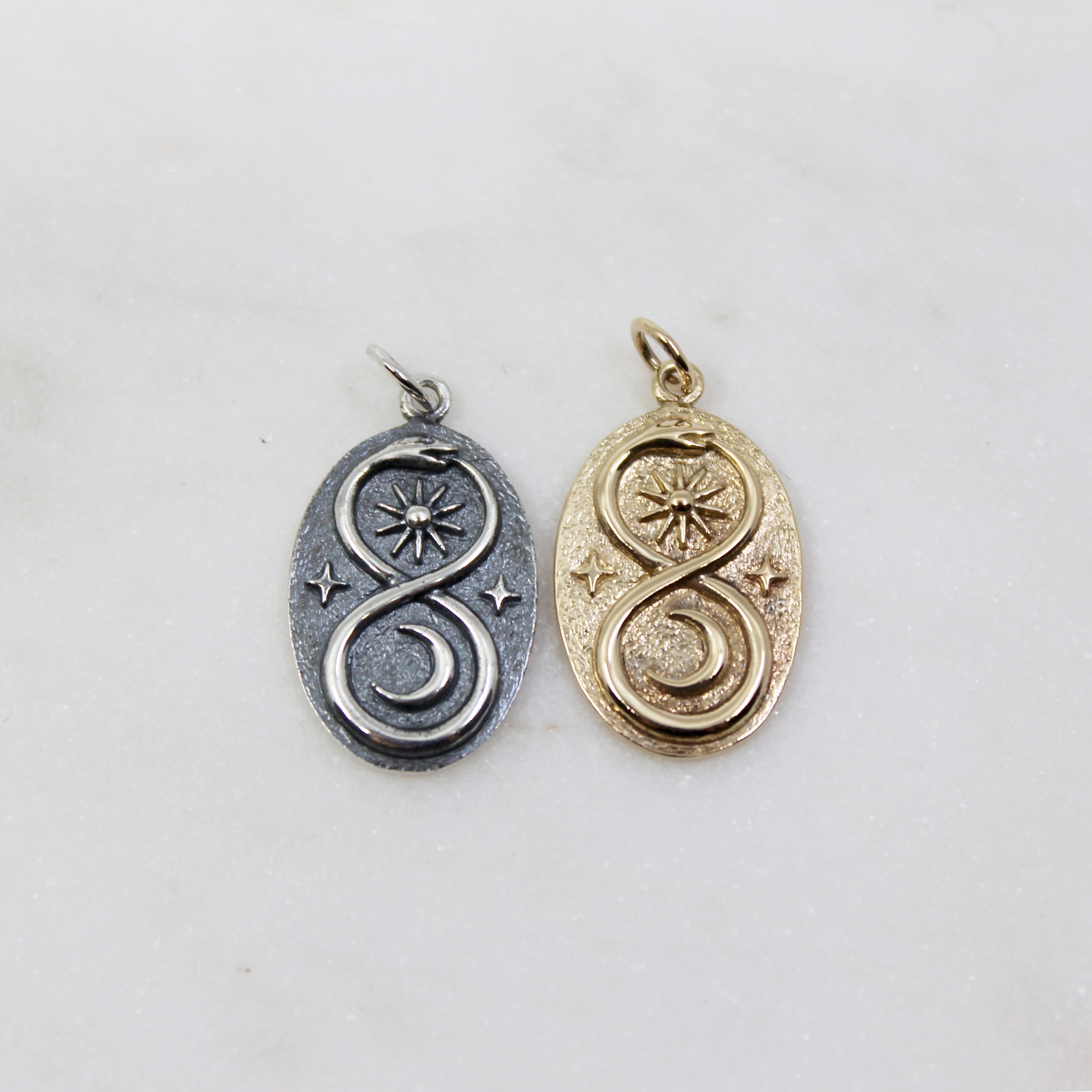 Charms serpent Ouroboros gravés en argent sterling, pendentif Ouroboros en bronze, breloque Ouroboros en argent sterling, serpent infini | Fournitures BBB | NN6318 (T15)