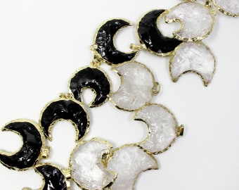 Clear Quartz Crescent Shape Charm w Gold Plated Rim, Bohemian Charm, Crystal Moon Charm, Boho Chic Charm // BBB Supplies // L-C093C