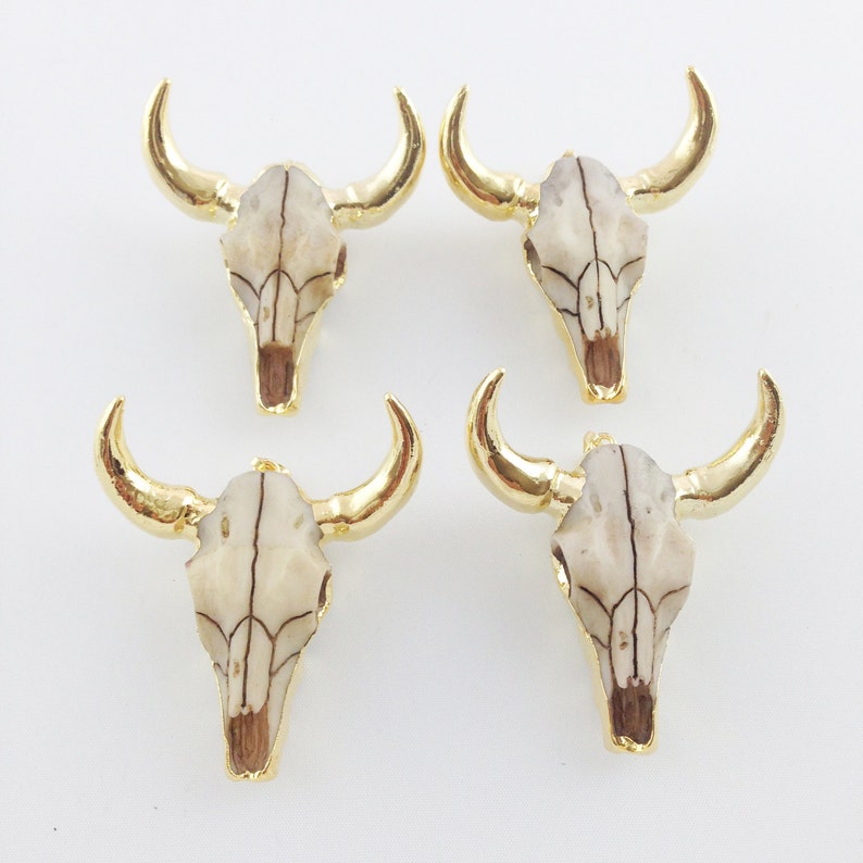 Longhorn Charm 24k Gold Plated Cattle w Resin Face Longhorn Pendant Texas Charm Gold {NC-013} Long Horn Pendant for Jewelry Making