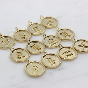 Vermeil Zodiac Astrology Charm, Gold Zodiac Charms, Astrological Signs, Custom Charms, Birthday // BBB Supplies // L-VMZ003G (T13)