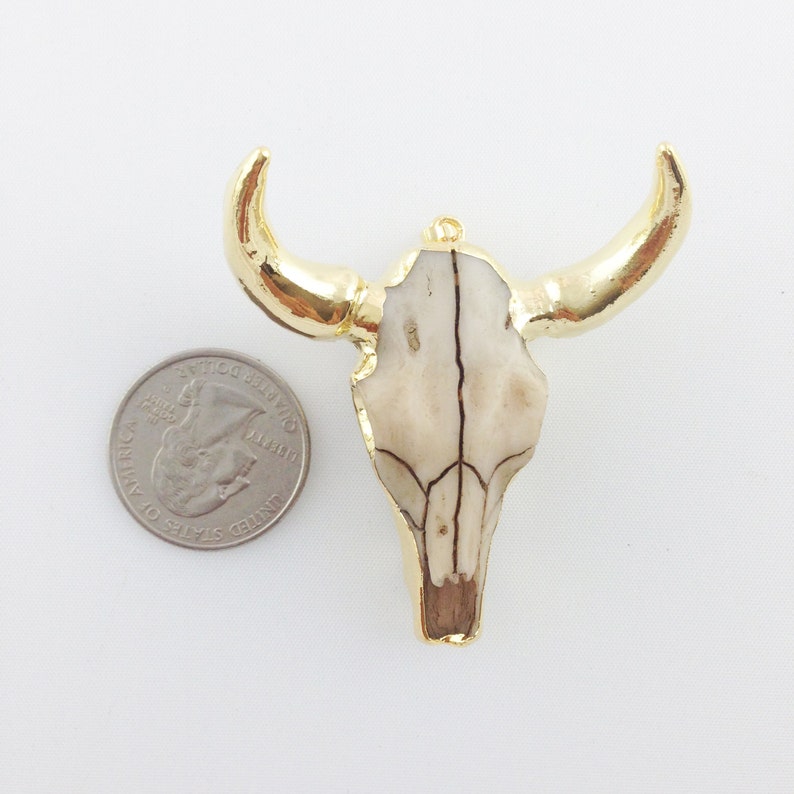 Longhorn Charm 24k Gold Plated Cattle w Resin Face Longhorn Pendant Texas Charm Gold {NC-013} Long Horn Pendant for Jewelry Making