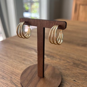 Triple Band Hoop Earrings, Gold Three Hoop Earrings, Triple Row Open Hoop Earrings, Multiple Hoop Earrings, 3 Line Hoop Earrings