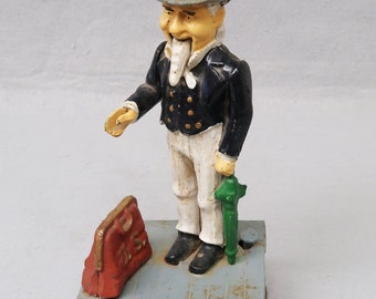 11 Working Reproduction Mechanical Coin Bank Patriotic Gift Vintage Cast Iron UNCLE SAM Bank Door Stop Push Nail Head /& Sam Drops Coin
