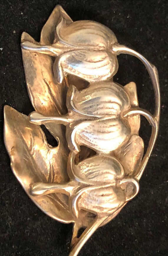Sterling Silver Pin Broach with Blue Bells and Lea