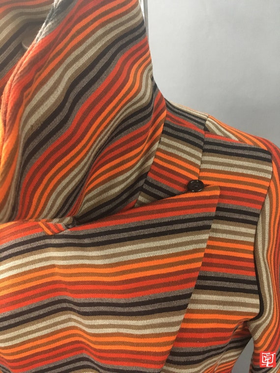 VINTAGE Retro Coat Striped Halloween Fall Colors … - image 4