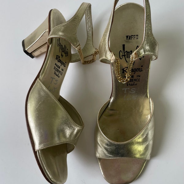 Vintage 1960s Amalfi by Rangoni Italian Gold Leather Chain Strap Heels