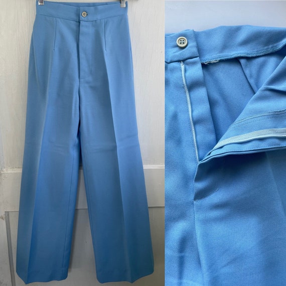 Vintage 1960s Blue Polyester High Rise Trousers - image 2