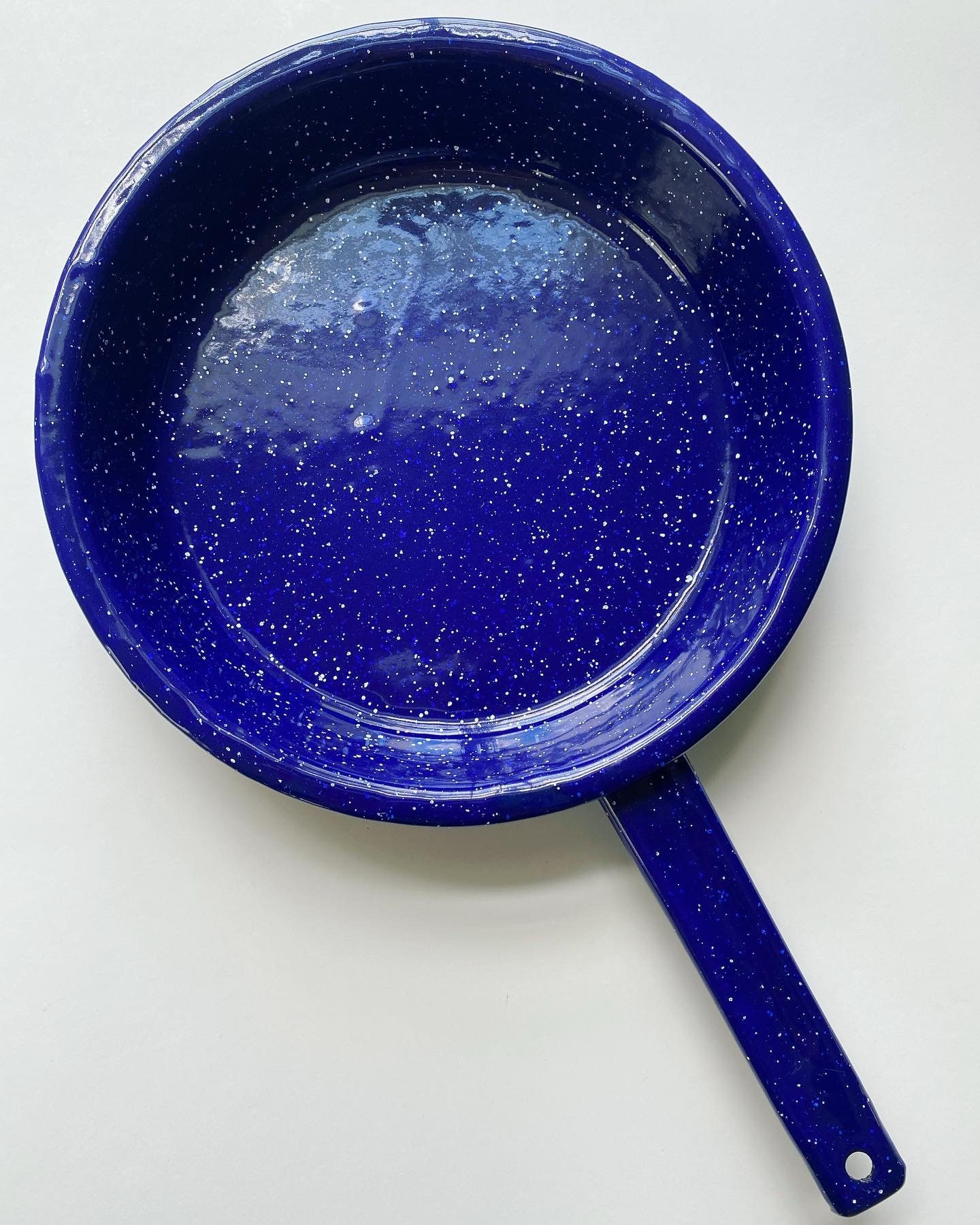 Vintage Cobalt Blue, White Speckle Enamelware, Six Pieces