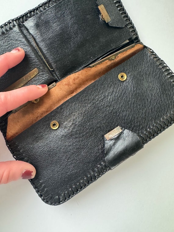 Vintage Mid Century Hand Tooled Leather Wallet wi… - image 6