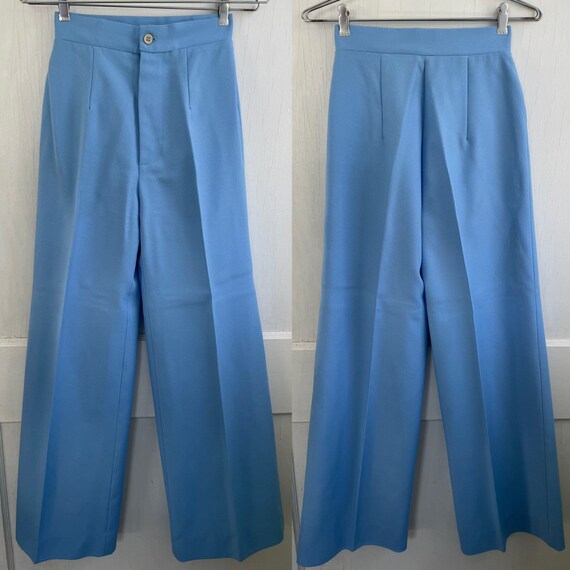 Vintage 1960s Blue Polyester High Rise Trousers - image 1