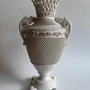 Vintage Capodimonte of Naples, Italy Intricate Porcelain Floral Accent Urn Style Vase