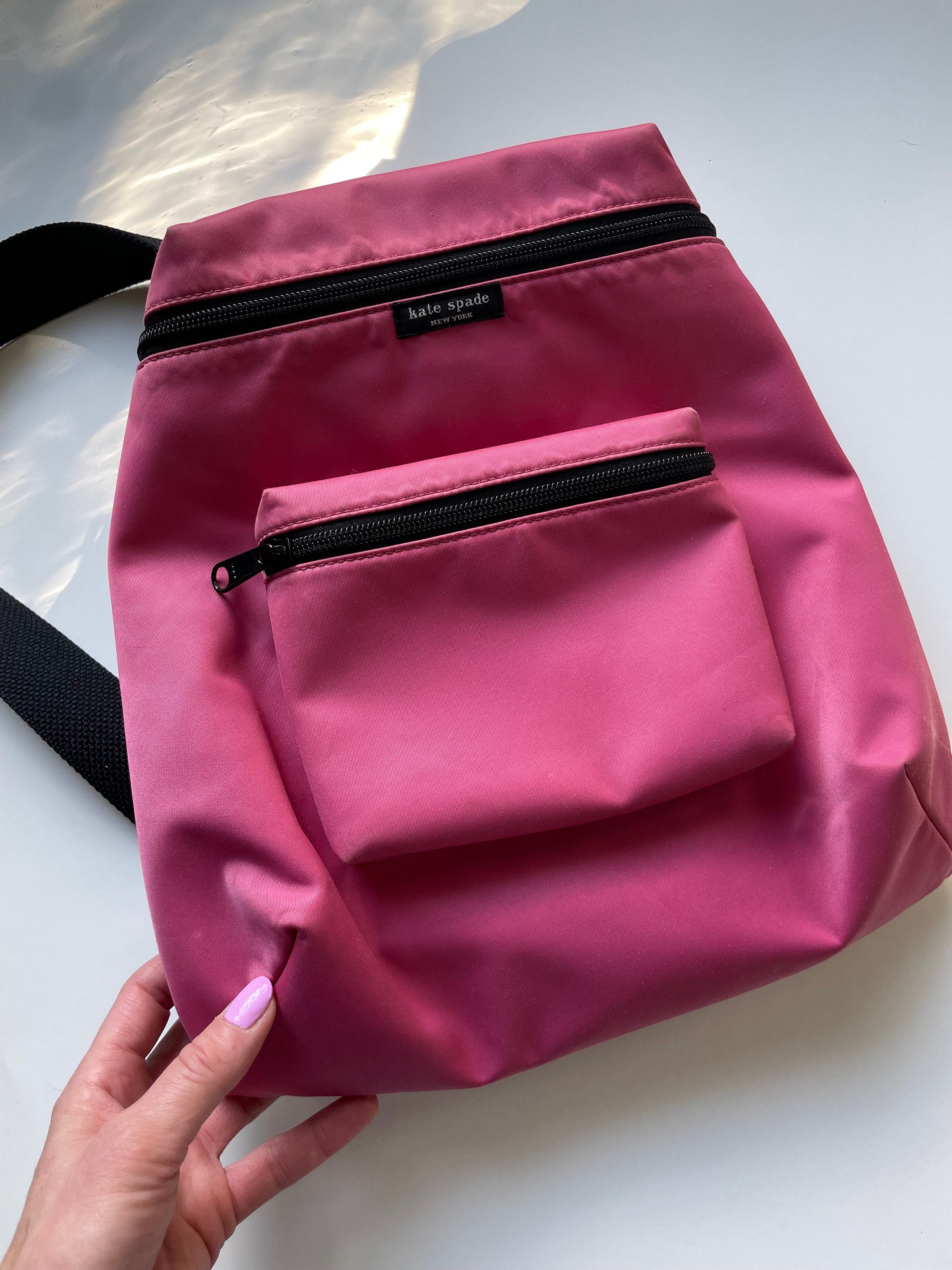 Vintage Early 2000s Kate Spade Pink & Black Nylon Backpack Vintage Early 2000s Kate Spade Pink & Black Nylon Backpack
