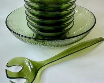 Juego de servir vintage MCM Hazel Atlas ‘Colony Square’ color verde aguacate
