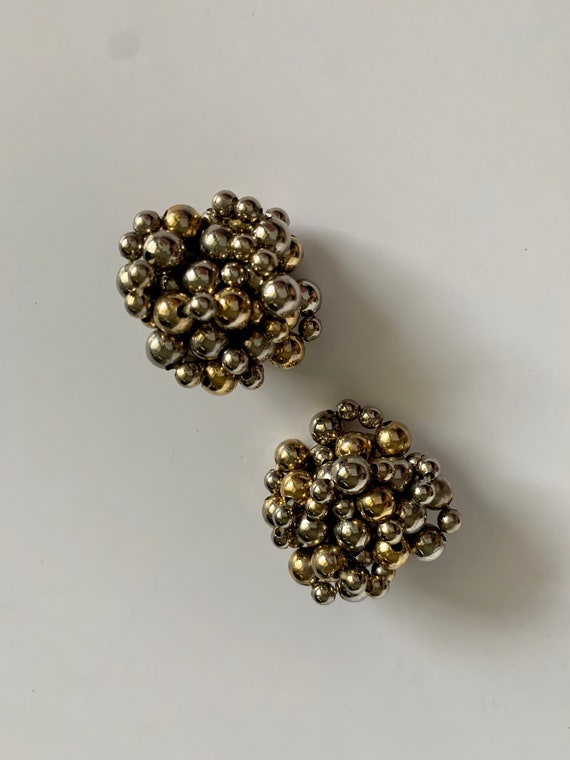 Vintage 80s Silver & Gold Beaded Bundle Clip On E… - image 4