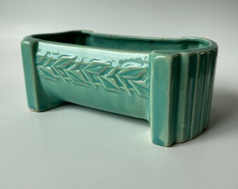 Vintage Mid Century Modern Teal Ceramic Low Profile Planter